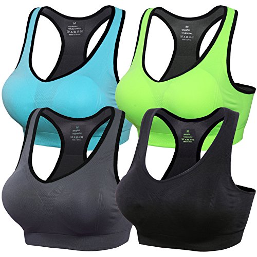 Lataly Womens Racerback Sports Bras Seamless High Impact Support Workout Yoga Bra,4Pack,XL