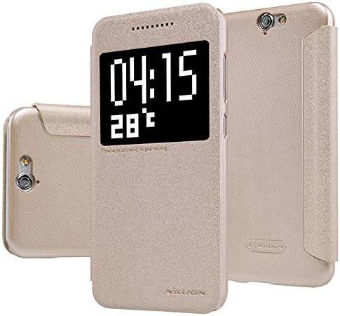 HTC A9 Case Leather flip case Nillkin Sparkle Smart Sleep PU Leather Flip Cover for HTC One A9 (Sparkle) (Golden)
