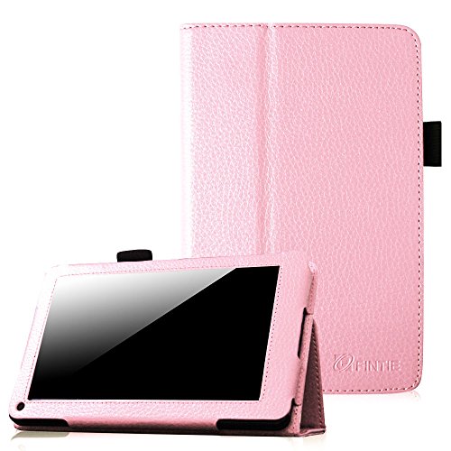 Fintie Pink PU Leather Folio Case Cover Value Package with Screen Protector/Stylus/USB cable for Amazon Kindle Fire 7 - Inch Tablet