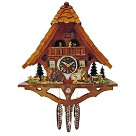 River City Clocks MD486-17 One Day Musical Cuckoo Clock Cottage with Dancers, Man Sawing... by River City Clocks