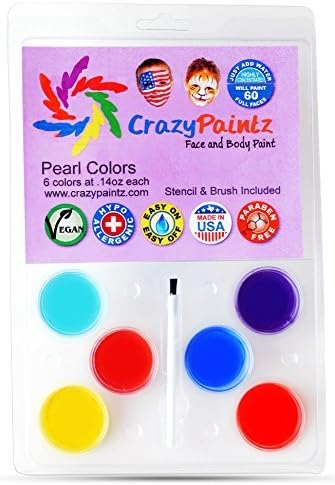 Face Painting Artists Kit - Palette with 6 Best Pearl Colors - Vegan Body Paint Supplies for Professional and Novice - Stencil and Brush Included - Safest Ingredients