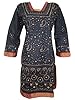 Womans Indian Tunic Kurti Yoga Dress Caftans Black Embroidered Kurta, Gift Idea