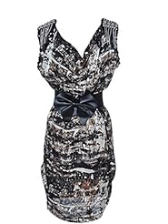 Sequined Ruched  Belted Cowl Neck  Dress With a Bow(s)