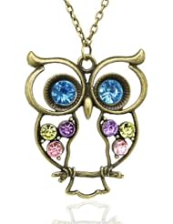 Vintage blue eyes owl charm long necklace cute pendant retro jewelry