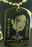 Michael Jackson RIP with script across Gold Dog tag Necklace