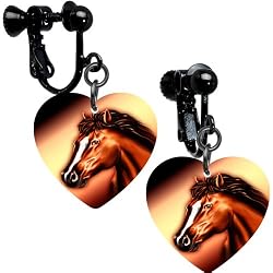 Heart Horse Clip Earrings