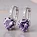 GULICX Heart shape White Gold Tone Amethyst Color Purple leverback hoop earrings