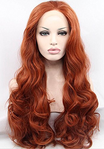 K'ryssma 16 - 26 Inches Half Hand Tied Heat Resistant Synthetic Long Hair Lace Front Copper Red Wig Body Wave No Bangs