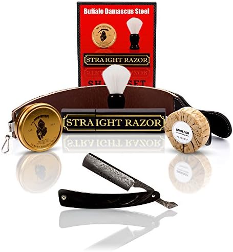 Buffalo Horn Damascus Straight Razor and Luxury Shave Set