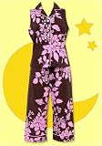 Bedhead Pink & Chocolate Exotic Floral Sleeveless Capri Voile Cotton Pajama - Final Sale!