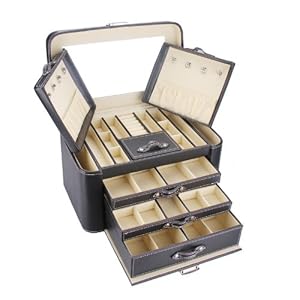 Rowling Huge Black Pu Leather Earring Ring Necklace bracelet Storage Case Multilayer jewelry box Princess cosmetic box ZG-149