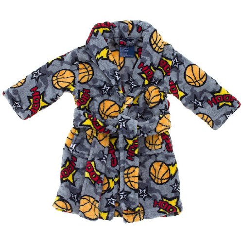 MacHenry Originals Gray Hoops Plush Bath Robe for Toddler Boys