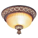 Livex Lighting 8562-63 Villa Verona 2 Light Verona Bronze Finish Flush Mount with Aged Gold Leaf Accents and Rustic Art Glass