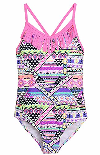 Attraco Big Girls Fringe Geometric Splice One Piece Swimsuit Swimwear Size 14