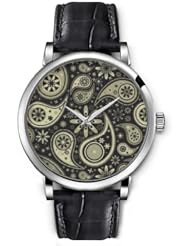 SPRAWL Aanalog Fashion Series Silver Ladies Watches of Genuine Black Leather Strap,Unique Wrist Watch for Women Girls Designed with Large drops and old-fashioned flowers