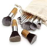 DragonPad 11 pcs Wood Handle Makeup Cosmetic Eyeshadow Foundation Concealer Brush Set Pouch