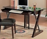 X-leg Desk with Wood and Metal in Espresso Finish Black Tamper Glass Top By ....