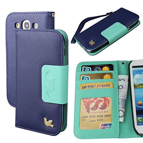 Galaxy S3 case,Case for Samsung Galaxy S3,By Hilda,wallet case,Credit Card Holder,PU Leather Case,Flip cover case,Galaxy SIII i9300 case[Blue]