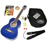 Produkt-Bild: 3/4 Akustik Klassik Konzert Gitarre Kindergitarre in Blau mit Rosenholz Griffbrett + Tasche und Zubeh&ouml;r + LCD Clip Stimmger&auml;t + Acoustic Guitar Basics mit CD