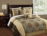 7Pcs King Camille Damask Bedding Comforter Set