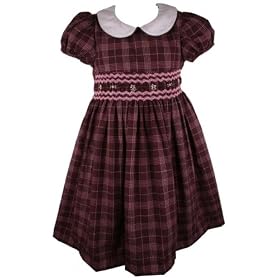 Rare Editions Girls Brown/Pink Smocked Tartan Dress-2 years