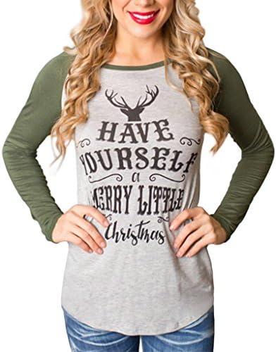 quackgrass Women's Baseball Shirt Christmas Print Long Sleeve T-shirt Tops, XXL