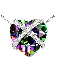 Original Star K (tm) Large Prisoner of Love Heart Pendant with 15mm Heart Shape Rainbow Mystic Topaz in 925 Sterling Silver