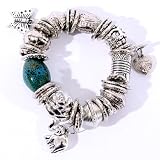 Review The Tribeca Gift Company  / Antique Silver Effect Charm Bracelet with Blue Bead