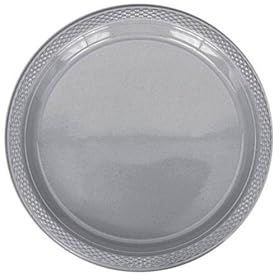 20 Plastic Plates, 22.8cm - Silver Sparkle