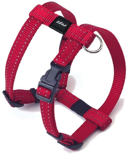 Rogz Reflective 5/8-Inch Snake Dog H-Harness Straightjacket, Small to Medium Adjustable, Red