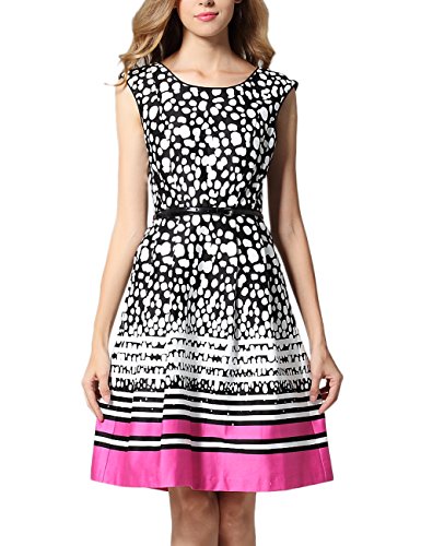 Yacun Women's Printed Stripe Polka Dot Party Fit and Flare Dress for Work
