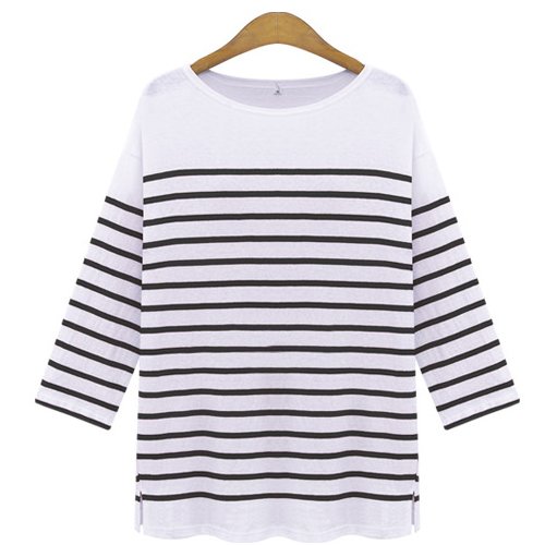 (イイネショップ) eeNeshop 7分袖 シンプル ボーダー カットソー