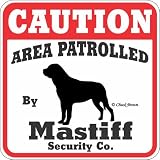 Dog Yard Sign Caution Area Patrolled By Mastiff Security Company