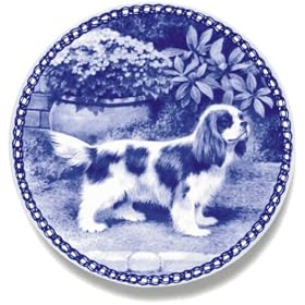 Cavalier King Charles Spaniel (Blenheim): Danish Blue Porcelain Plate by Lekven Designs