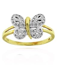 10k Yellow Gold Diamond Butterfly Ring , Birthstone of April.