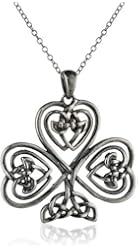 Sterling Silver Celtic Heart Knot Clover Pendant Necklace, 18"