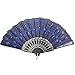 InnoLife Elegant Colorful Embroidered Flower Peacock Pattern Sequin Fabric Folding Handheld Hand Fan Hand-crafted (Blue)