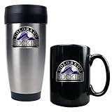 Colorado Rockies Primary Logo Stainless Steel Travel Tumbler and Black Ceramic Mug Set