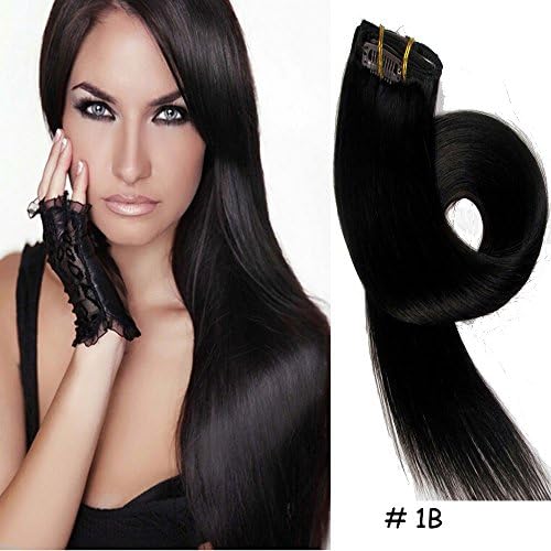 Clip-in Hair Extensions 100% Remy Human Hair Straight Hair 1B# Natural Black 7pcs 28inch 120g
