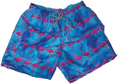 VIDRIC Mens Flamingo Swim Shorts (Medium, Blue)