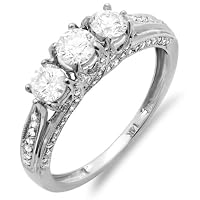 1.00 Carat (ctw) 14k White Gold Round Diamond Ladies Bridal 3 Stone Engagement Ring 1 CT