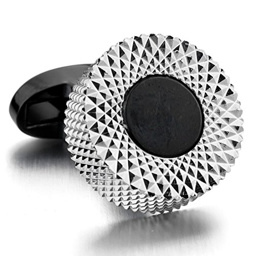 Men's 2 PCS Rhodium Plated Cufflinks Silver Tone Black Mesh Shirt Wedding Business 1 Pair Set