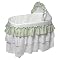 Burlington Baby Bassinet with 3 Ruffle Skirt, Pad Cover, Storage Underneath - White/ Sage