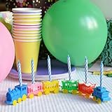 Picture Vintage Animal Train Candle Holder Set w/ Blue Candles