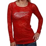 NHL Touch by Alyssa Milano Detroit Red Wings Ladies Red Burnout Long Sleeve T-shirt with Crystals (Large)