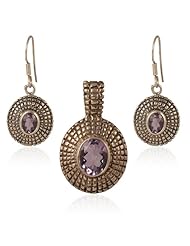 925 Sterling Silver Amethyst Gemstone Handmade Womens Earrings Pendant Set Jewelry