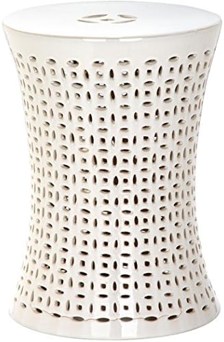 Tenth Avenue Garden Glazed Ceramic Indoor-Outdoor Garden Stool- Cream