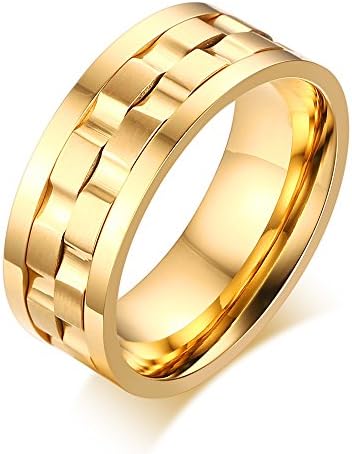 Op Jewelry 9MM Stainless Steel Spinner Ring for Man Ring Comfort Fit Refined Style (Good and Silver) (gold-plated-base, 7)