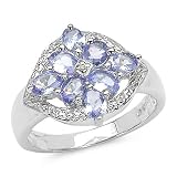 1.40 Carat Genuine Tanzanite Ovals and Diamond Silver Ring
