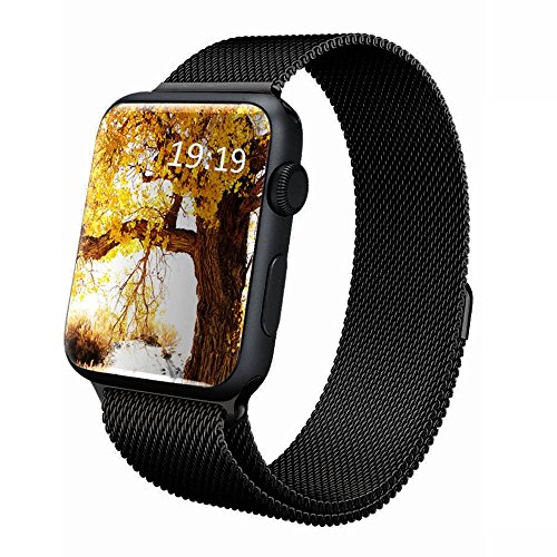 CNBEYOUNG Apple Watch Band 38mm, Milanese Loop Magnetic Closure Stainless Steel Bracelet Strap Replacement Band for Apple Watch Series 1 Series 2 Apple iWatch (BLACK-38MM)